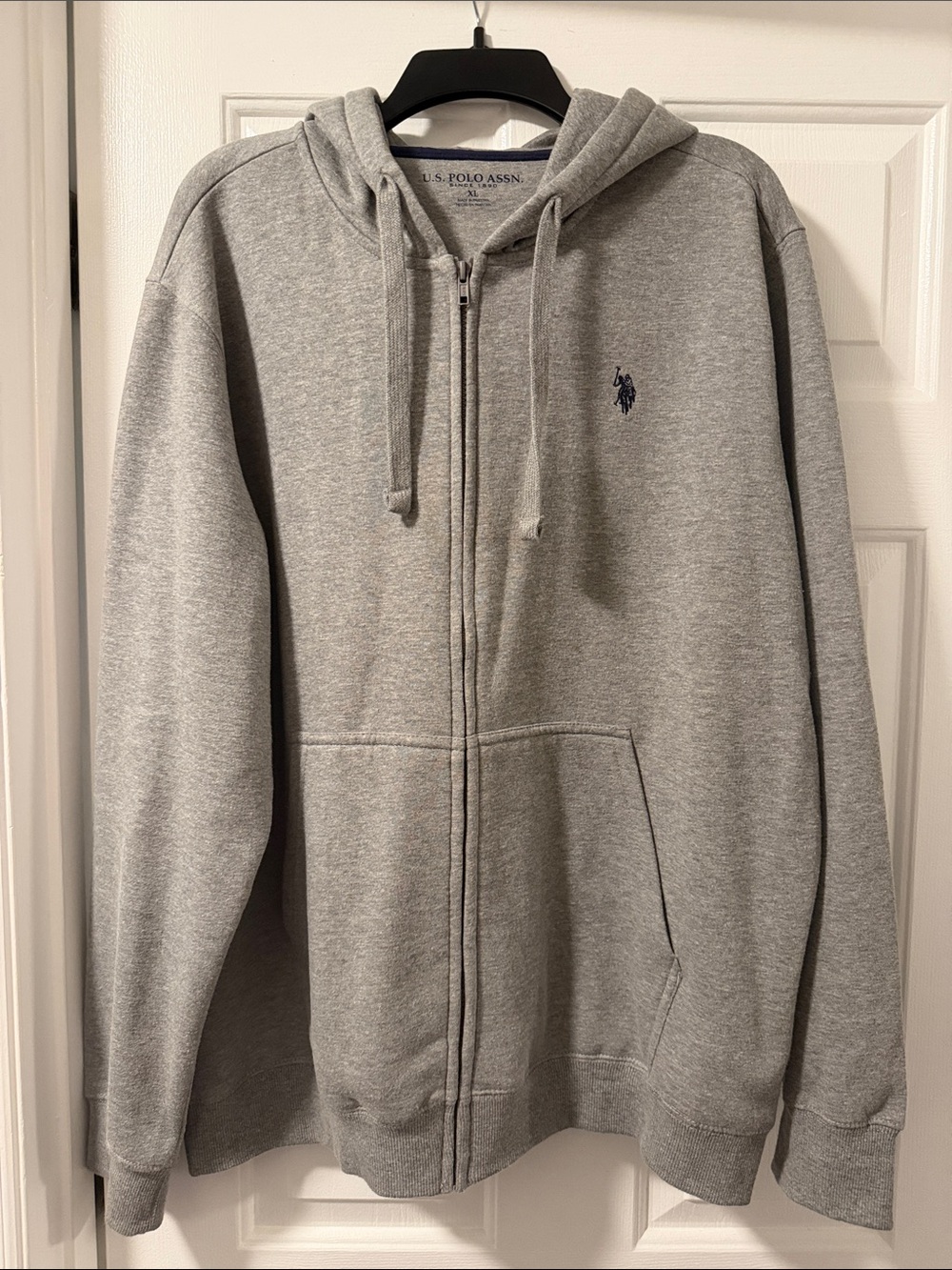 U.S. Polo Assn. Men's Heather Gray Full Zip Hoodie with Navy Logo